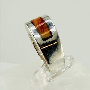 Spiny Oyster Shell Inlay Sterling Silver .950 Ring Size 6
